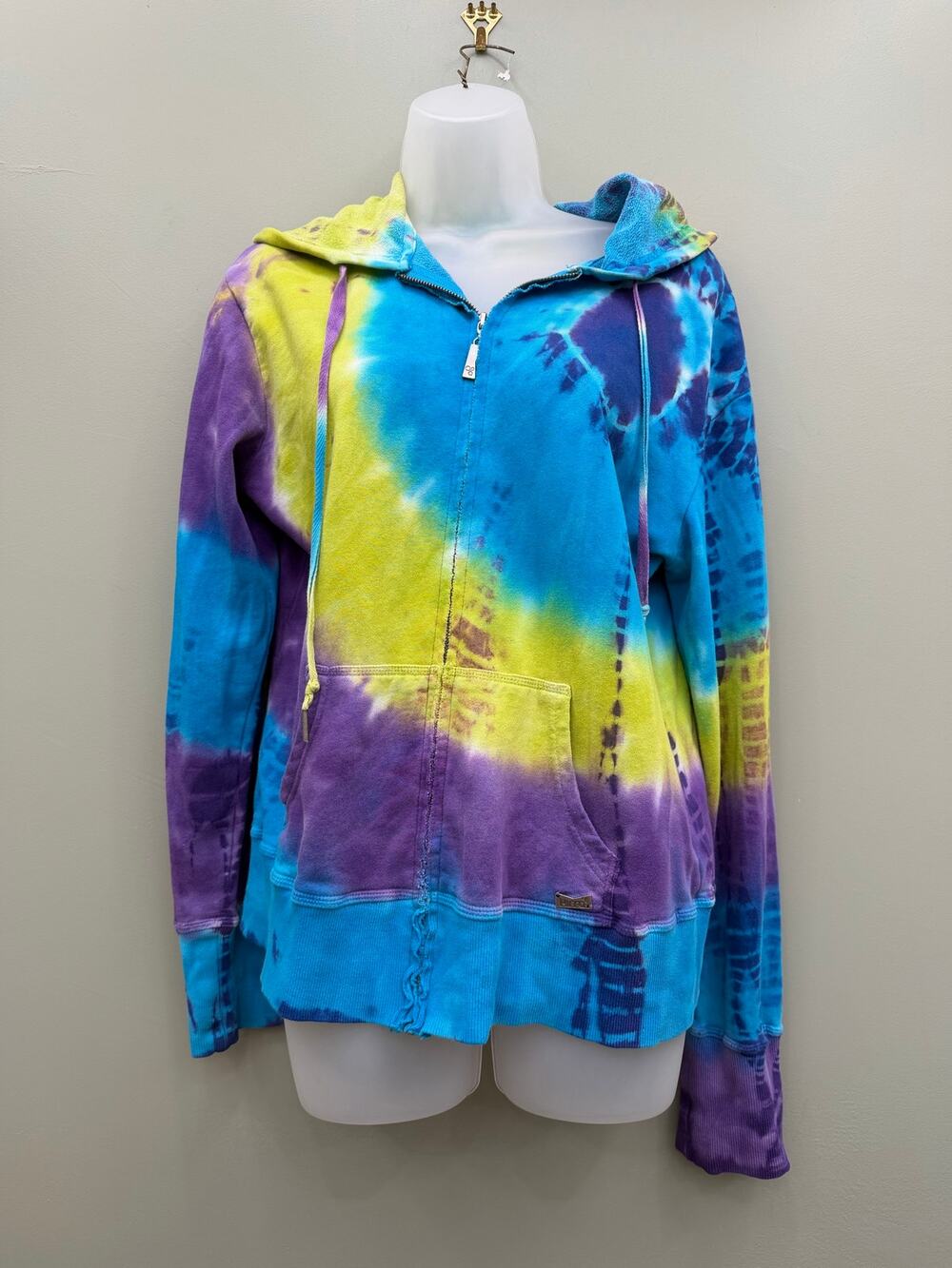 Kirra Tie Dye Zip Hoodie XL Blue Purple Green Y2K Surf Skater PacSun Style